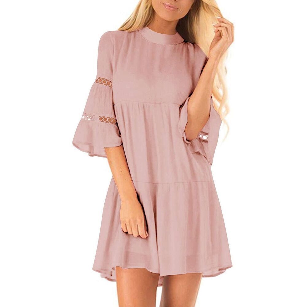 NEW Tunic Dress Ruffle Bell Sleeve Cocktail A-line Party Casual Mini Dress 14